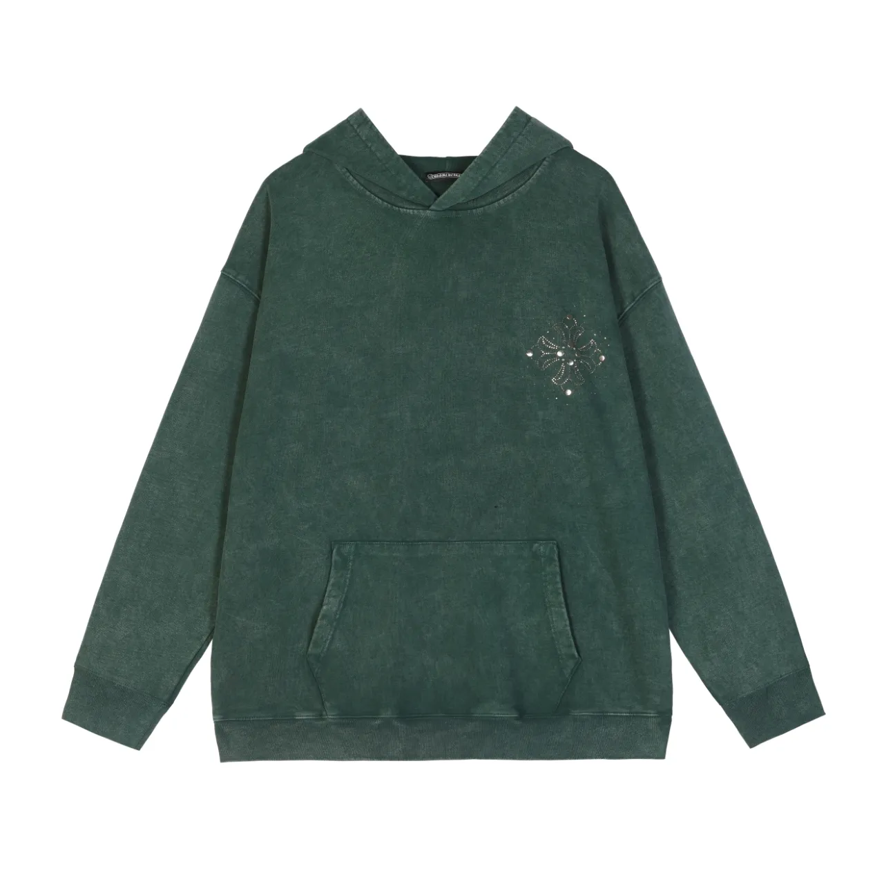 P320 Chrome Hearts Chrome Hearts Heavy Washed Rhinestone Metal Gypsophila Sweatshirt Size: S M L XL Color: Black, Green